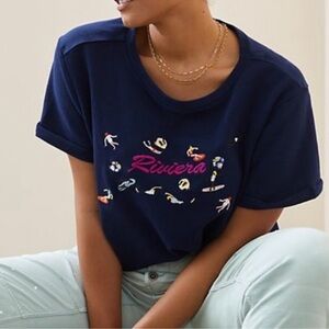 Maeve Beachy riviera Embroidered oversized Sweatshirt Tee S